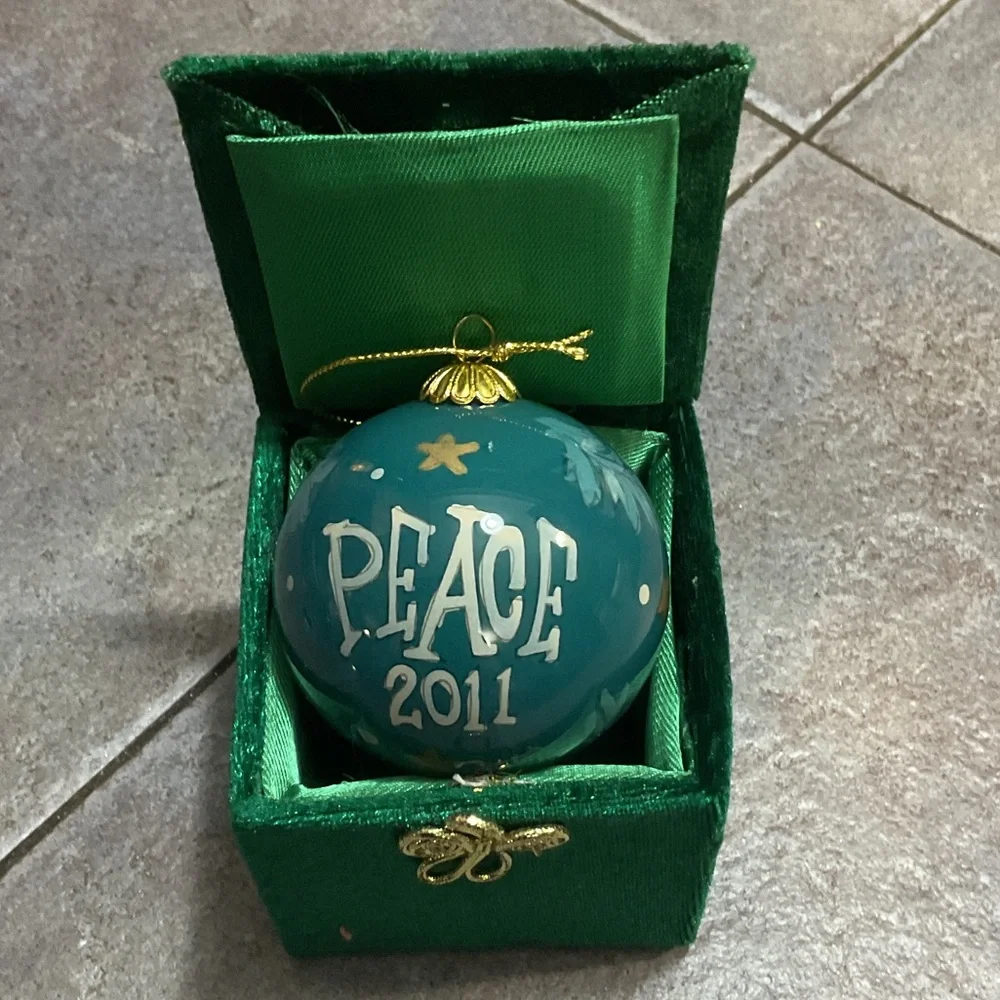 Green Holiday Ornament with Peace Design